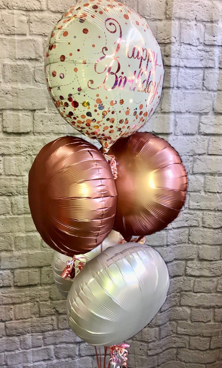 Happy Birthday Balloon Bundle - Rose Gold & White