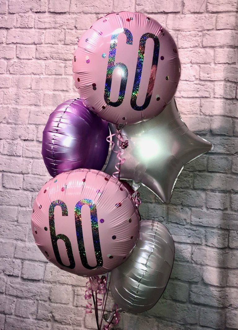 60th Balloon Bundle - pink & silver