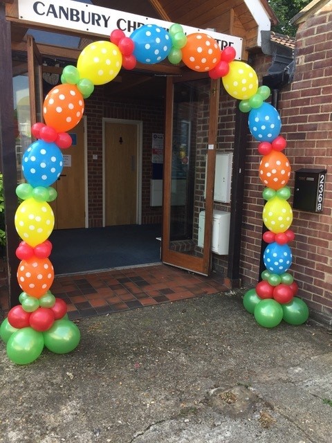 colourful dotty balloon arch